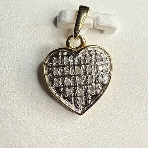 10k Solid Yellow Gold Circle Cut Natural Diamonds Heart Pendant 3mm Bail